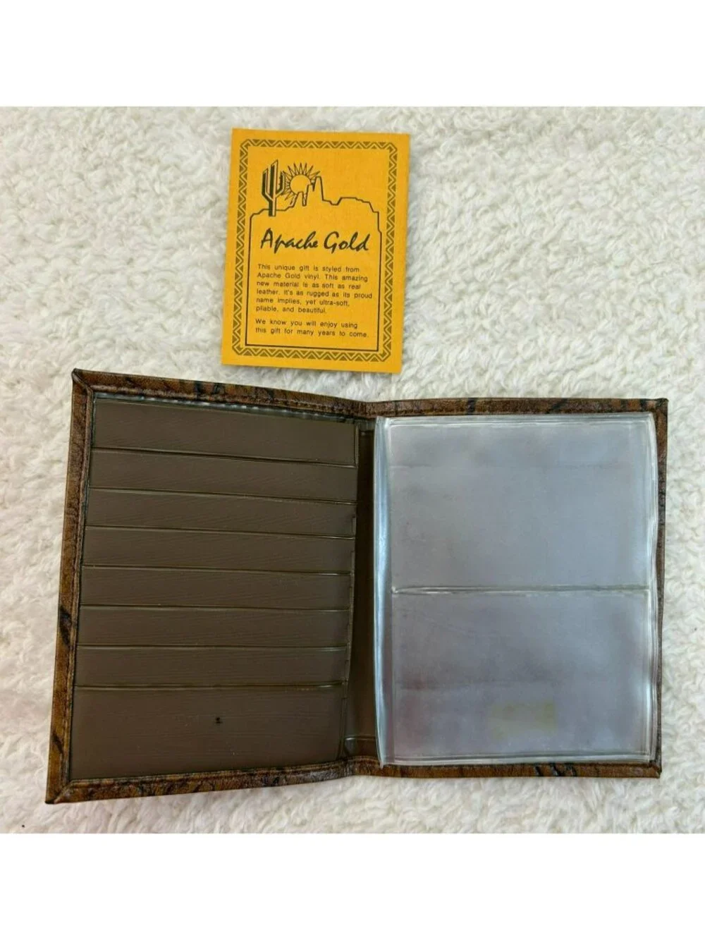 Apache Gold Mens Wallet Brown Faux Leather Trifold Vinyl Pliable Card & Bill